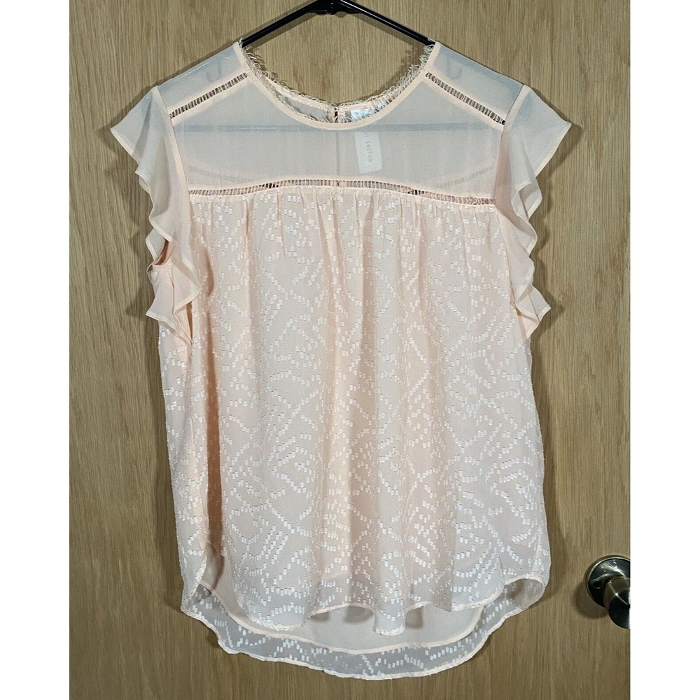 Guest Editor Blouse Sheer Ruffle Sleeve Career Frilly Peachy Pink Women's Sz M